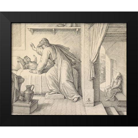Elijah Revives the Son of the Widow of Zarephath Black Modern Wood Framed Art Print by von Carolsfield, Julius Schnorr