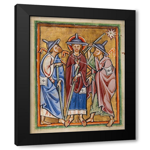 The Road to Emmaus Black Modern Wood Framed Art Print with Double Matting by Unknown 12th Century English Illuminator