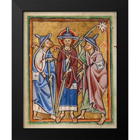The Road to Emmaus Black Modern Wood Framed Art Print by Unknown 12th Century English Illuminator