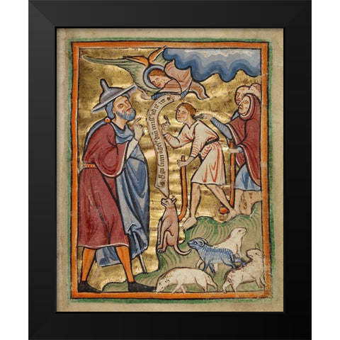 The Angel Appearing to Joachim Black Modern Wood Framed Art Print by Unknown 12th Century English Illuminator
