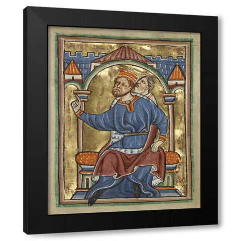 Herod Enthroned Black Modern Wood Framed Art Print with Double Matting by Unknown 12th Century English Illuminator