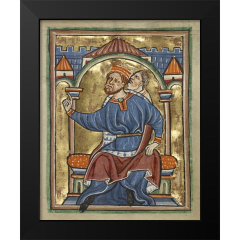Herod Enthroned Black Modern Wood Framed Art Print by Unknown 12th Century English Illuminator