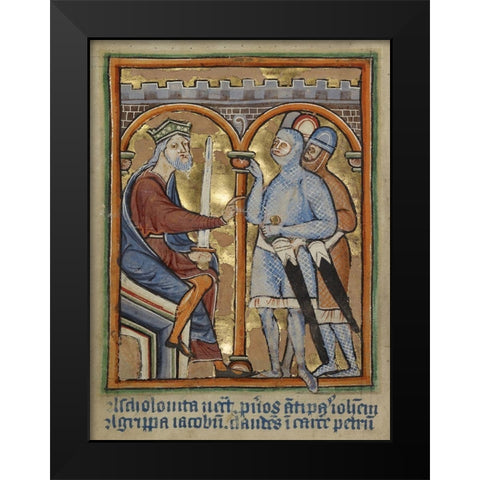 Herod Giving Orders to His Soldiers Black Modern Wood Framed Art Print by Unknown 12th Century English Illuminator