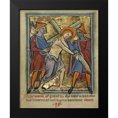 Christ Carrying the Cross Black Modern Wood Framed Art Print by Unknown 12th Century English Illuminator