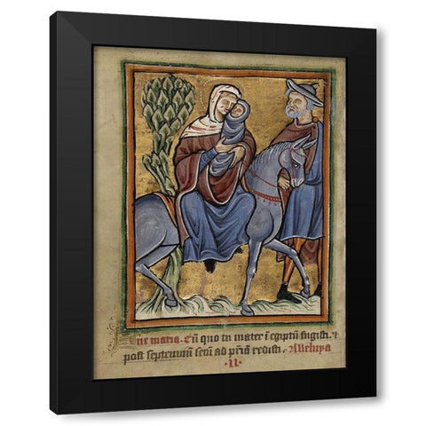 The Flight into Egypt Black Modern Wood Framed Art Print with Double Matting by Unknown 12th Century English Illuminator