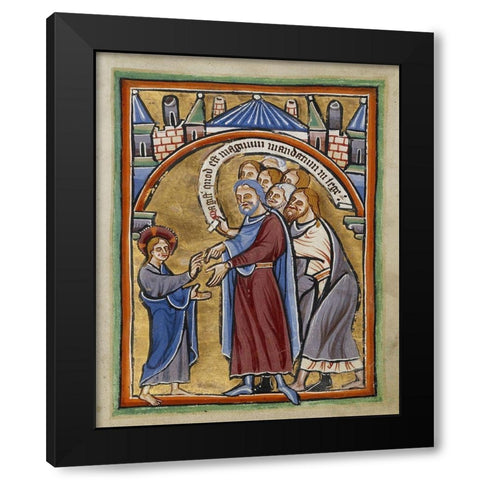 Christ Among the Doctors Black Modern Wood Framed Art Print with Double Matting by Unknown 12th Century English Illuminator
