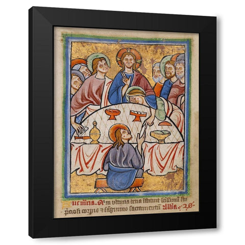 The Last Supper Black Modern Wood Framed Art Print by Unknown 12th Century English Illuminator