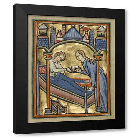 The Birth of the Virgin Black Modern Wood Framed Art Print by Unknown 12th Century English Illuminator