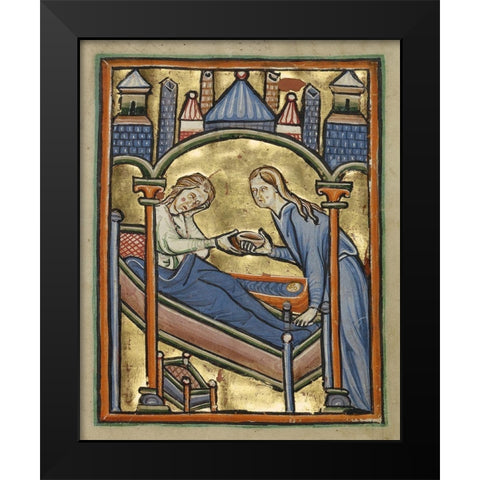 The Birth of the Virgin Black Modern Wood Framed Art Print by Unknown 12th Century English Illuminator