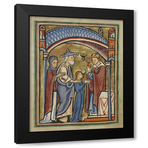 The Virgin as a Maiden in the Temple Black Modern Wood Framed Art Print by Unknown 12th Century English Illuminator