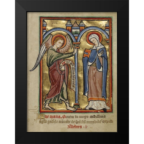 The Annunciation Black Modern Wood Framed Art Print by Unknown 12th Century English Illuminator