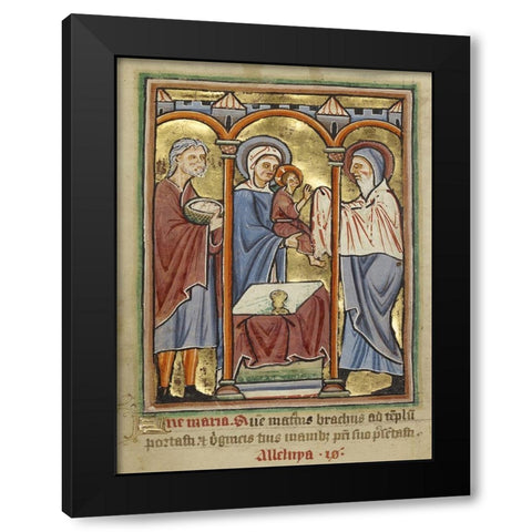 The Presentation in the Temple Black Modern Wood Framed Art Print with Double Matting by Unknown 12th Century English Illuminator