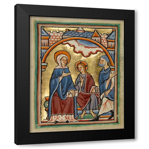 Christ Blessing His Parents Black Modern Wood Framed Art Print with Double Matting by Unknown 12th Century English Illuminator