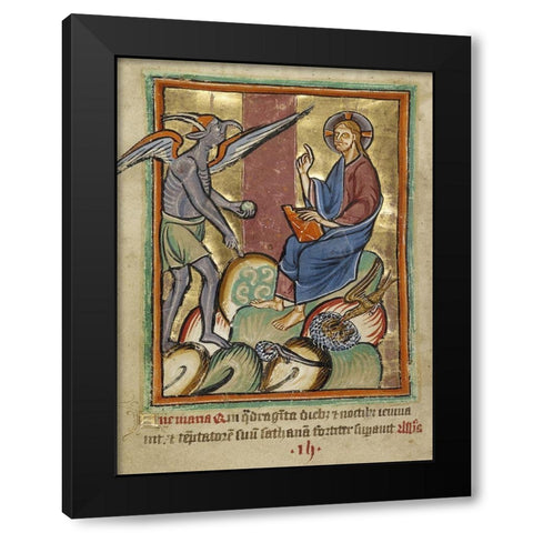 The First Temptation Black Modern Wood Framed Art Print with Double Matting by Unknown 12th Century English Illuminator