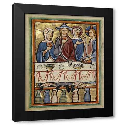 The Marriage at Cana Black Modern Wood Framed Art Print with Double Matting by Unknown 12th Century English Illuminator