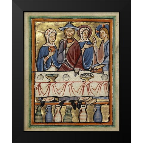 The Marriage at Cana Black Modern Wood Framed Art Print by Unknown 12th Century English Illuminator