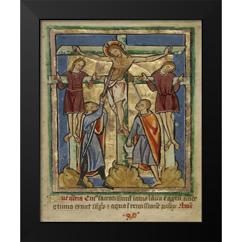 Decorated Text Page Black Modern Wood Framed Art Print by Unknown 12th Century English Illuminator