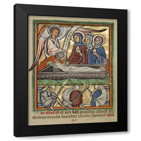 The Three Maries at the Sepulchre Black Modern Wood Framed Art Print by Unknown 12th Century English Illuminator