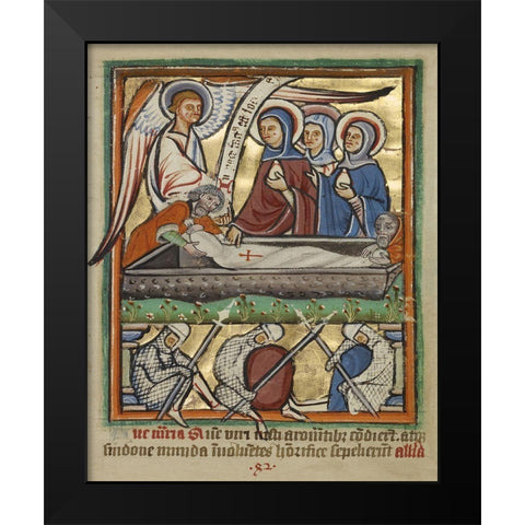 The Three Maries at the Sepulchre Black Modern Wood Framed Art Print by Unknown 12th Century English Illuminator