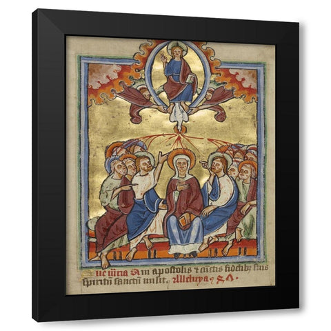 Pentecost Black Modern Wood Framed Art Print with Double Matting by Unknown 12th Century English Illuminator