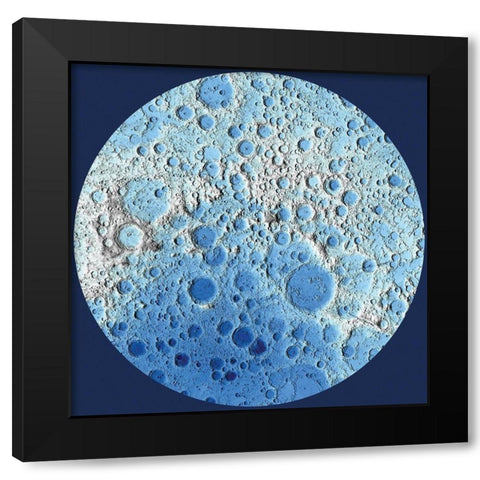 Unmarked Decorative Topographic Map of the Moon, South Pole Black Modern Wood Framed Art Print by United States Geological Survey