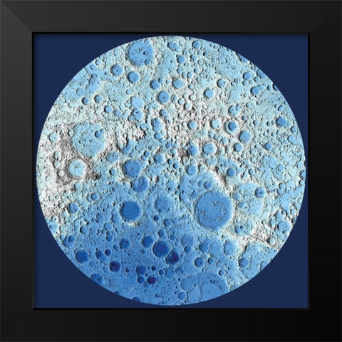 Unmarked Decorative Topographic Map of the Moon, South Pole Black Modern Wood Framed Art Print by United States Geological Survey