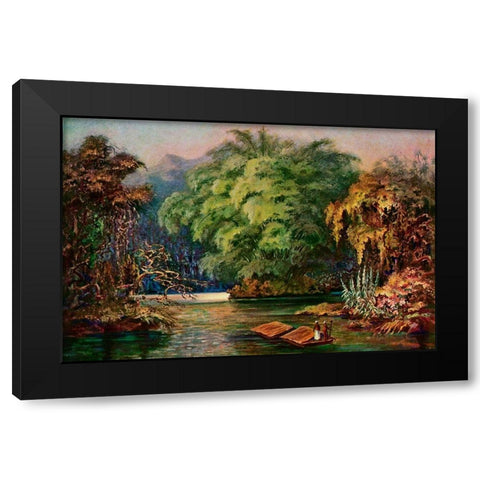 Riesenbambus von Ceylon Fahrt auf dem Schwarzen Fluss Kalu Ganga Black Modern Wood Framed Art Print by Haeckel, Ernst