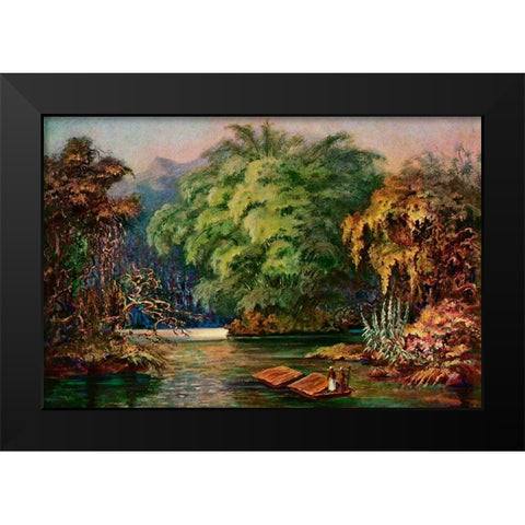 Riesenbambus von Ceylon Fahrt auf dem Schwarzen Fluss Kalu Ganga Black Modern Wood Framed Art Print by Haeckel, Ernst