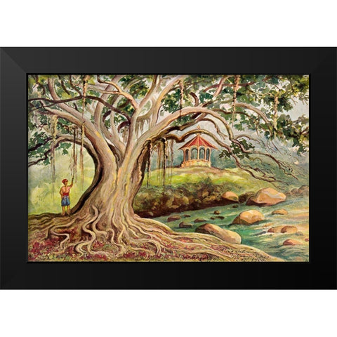 Gummibaum auf JavaÂ Ficus elasticaÂ in Buitenzorg Black Modern Wood Framed Art Print by Haeckel, Ernst