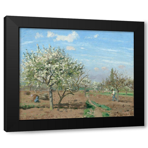 Orchard in Bloom, Louveciennes, 1872 Black Modern Wood Framed Art Print by Pissarro, Camille