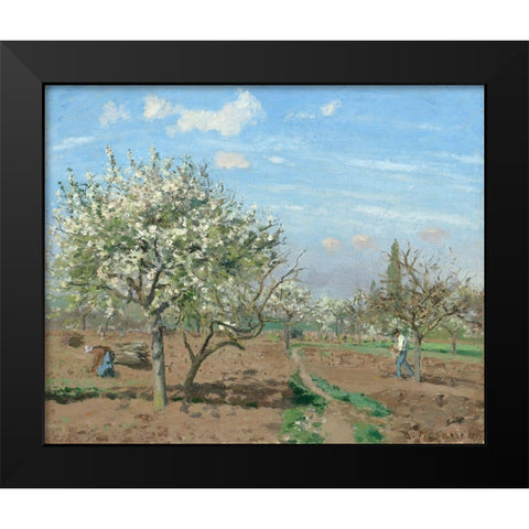 Orchard in Bloom, Louveciennes, 1872 Black Modern Wood Framed Art Print by Pissarro, Camille