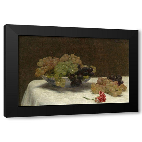 Still Life with Grapes and a Carnation, c. 1880 Black Modern Wood Framed Art Print by Fantin-Latour, Henri
