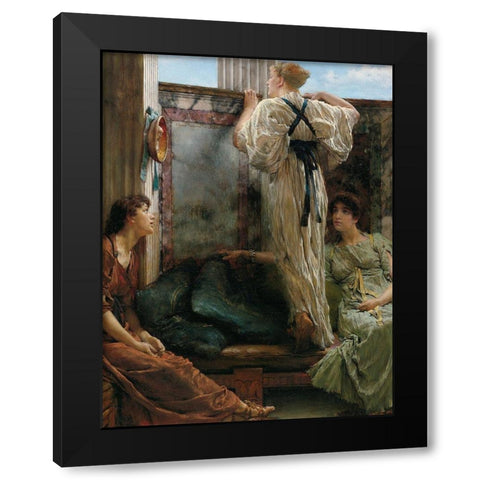 Who Is It?, 1863 Black Modern Wood Framed Art Print with Double Matting by Alma-Tadema, Sir Lawrence