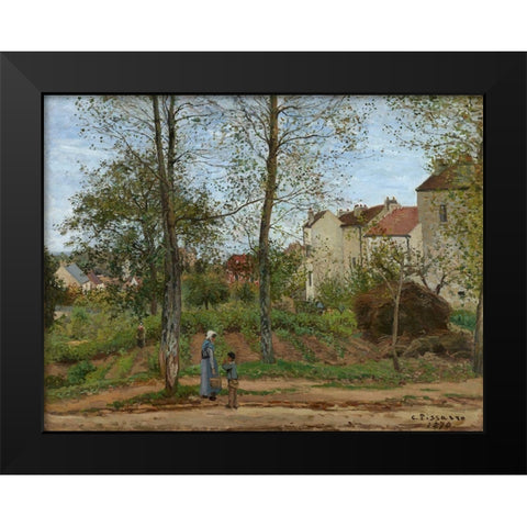 Houses at Bougival (Autumn) Black Modern Wood Framed Art Print by Pissarro, Camille