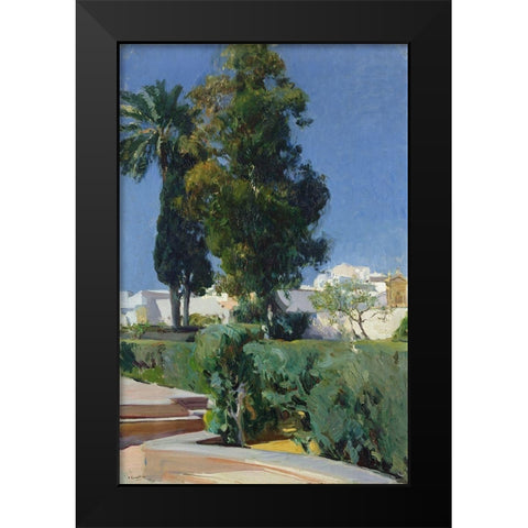 Corner of the Garden, Alcazar, Sevilla Black Modern Wood Framed Art Print by Y Bastida, Joaquin Sorolla