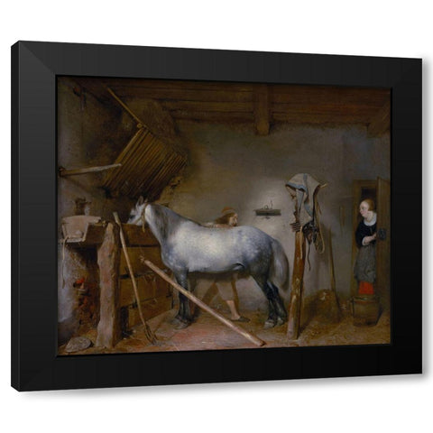 Horse Stable Black Modern Wood Framed Art Print with Double Matting by ter Borch, Gerard