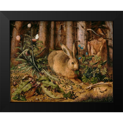 A Hare in the Forest Black Modern Wood Framed Art Print by Hoffmann, Hans