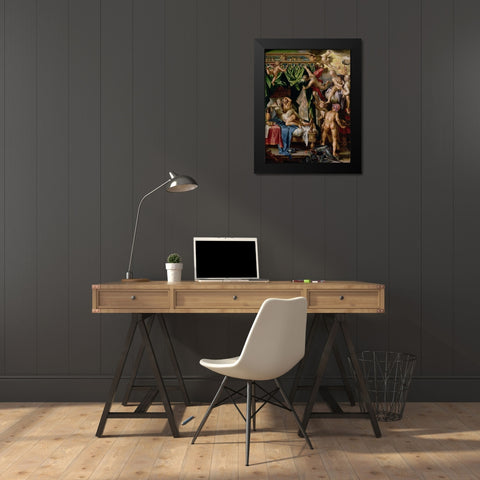 Mars and Venus Surprised by Vulcan Black Modern Wood Framed Art Print by Wtewael, Joachim