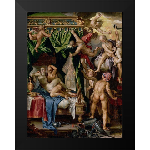 Mars and Venus Surprised by Vulcan Black Modern Wood Framed Art Print by Wtewael, Joachim