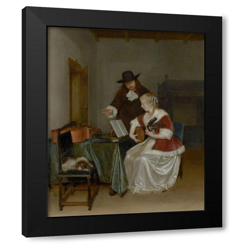 The Music Lesson Black Modern Wood Framed Art Print by ter Borch, Gerard