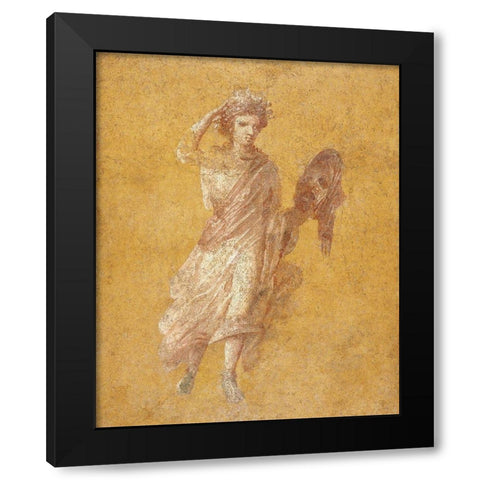 Fragment of a Yellow Fresco Panel with Muse Black Modern Wood Framed Art Print by Unknown 1st Century Roman Artisan