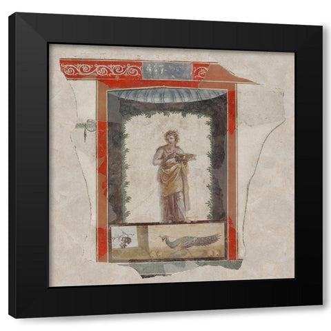 Fresco Depicting a Woman (Maenad) Holding a Dish, Peacock and Fruit Below Black Modern Wood Framed Art Print with Double Matting by Unknown 1st Century Roman Artisan