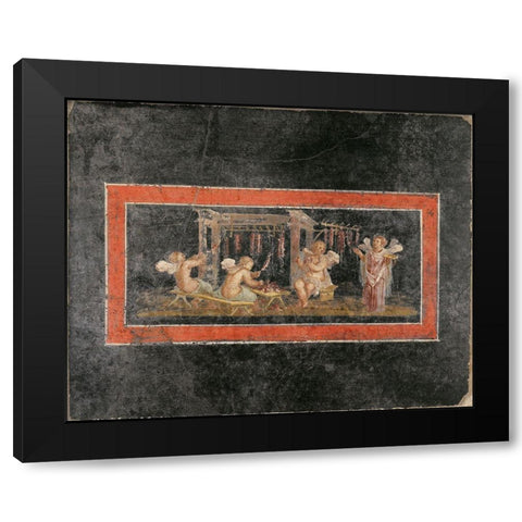 Fresco Fragment with Four Cupids Hanging Garlands Black Modern Wood Framed Art Print by Unknown 1st Century Roman Artisan