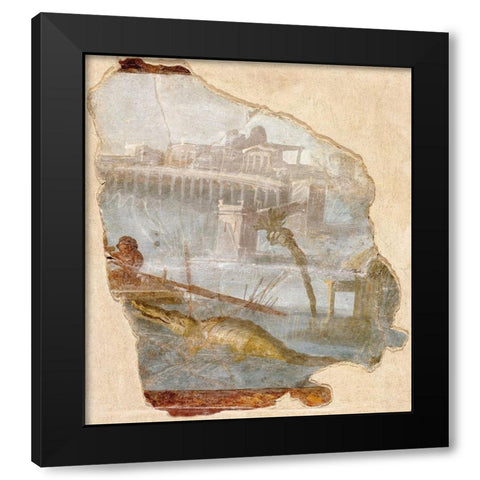Fresco Fragment with Nilotic Landscape Black Modern Wood Framed Art Print with Double Matting by Unknown 1st Century Roman Artisan