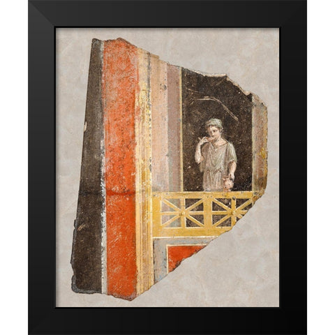 Fresco Fragment:  Woman on a Balcony Black Modern Wood Framed Art Print by Unknown 1st Century Roman Artisan