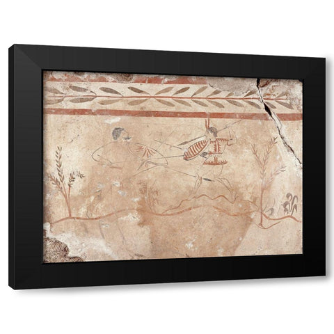 Fresco Panel with Two Warriors Black Modern Wood Framed Art Print with Double Matting by Unknown 4th Century BCE Greek Artisan
