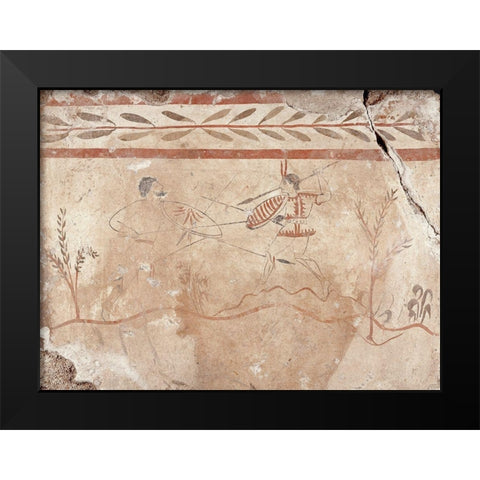 Fresco Panel with Two Warriors Black Modern Wood Framed Art Print by Unknown 4th Century BCE Greek Artisan