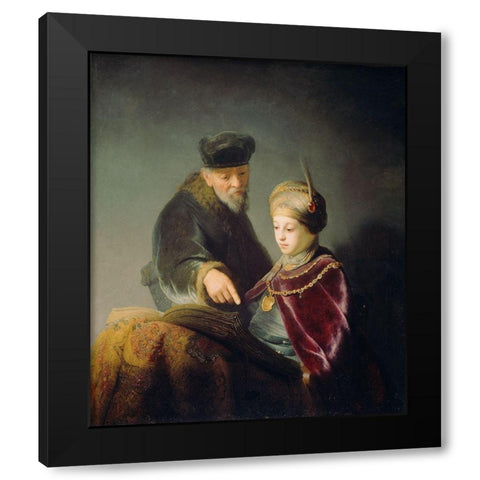 A Young Scholar and his Tutor Black Modern Wood Framed Art Print by van Rijn, Rembrandt Harmensz