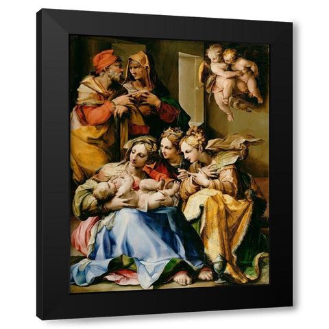 Holy Family with Saints Anne, Catherine of Alexandria, and Mary Magdalene Black Modern Wood Framed Art Print by Nosadella