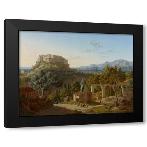Landscape with the Castle of Massa di Carrara Black Modern Wood Framed Art Print with Double Matting by von Klenze, Leo